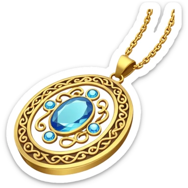 Isometric view of a magic necklace amulet pendant laying on the ground, the chain is visible sticker
