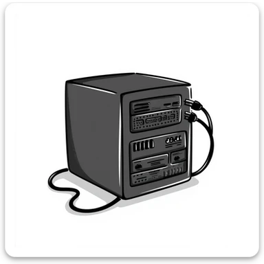 hand-drawn doodle of a server box with cables sticker