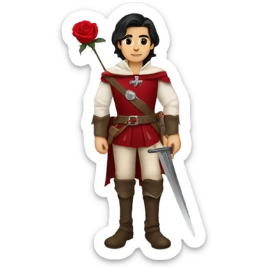 canela skin boy dark hair musketeer with red rose shoulder medieval cape and sword sticker