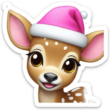 Baby Deer wearing a pink Santa hat sticker