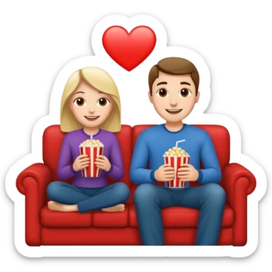 A couple sitting on a sofa in a room enjoying a movie sticker