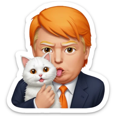 Donald Trump with a cat licking his face sticker