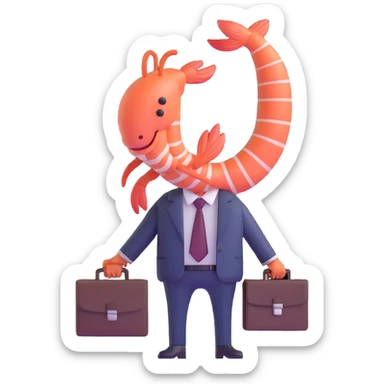 shrimp wearing business suit with briefcase, businessman shrimp, memoji style sticker