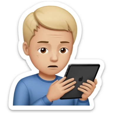 emoji holding and drawing on tablet, looking down at screen in frustration sticker