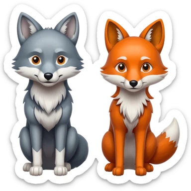 draw a wolf and a fox together in different poses sticker