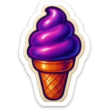 retro sticker of a purple ice cream cone, bold outlines, vintage sticker style sticker
