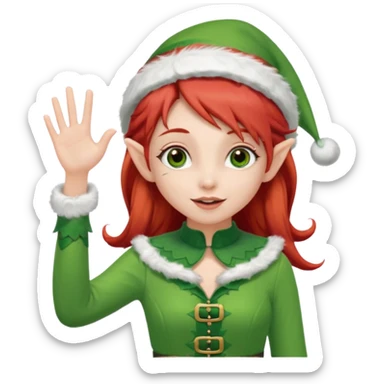 christmas elf girl with red hair, waving  sticker