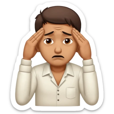 A cartoon sticker of an exhausted Indian man facepalming softly with a dramatic sigh. Add text: “Main thak gaya boss.” sticker