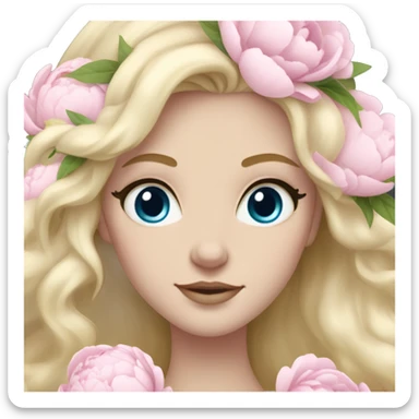 White bride with long light blonde hair and blue eyes with light pink peonies in hair white skin  sticker