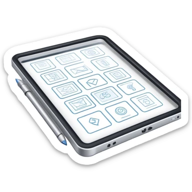 Create an emoji for UX/UI design. Show wireframe sketches or design mockups with interface elements like buttons, sliders, and icons, symbolizing the design process. Use modern, professional colors. Do not include any emojis or smiley faces. Make the background transparent. sticker