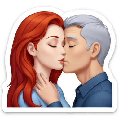 Long red hair woman kissing man with short gray hair sticker
