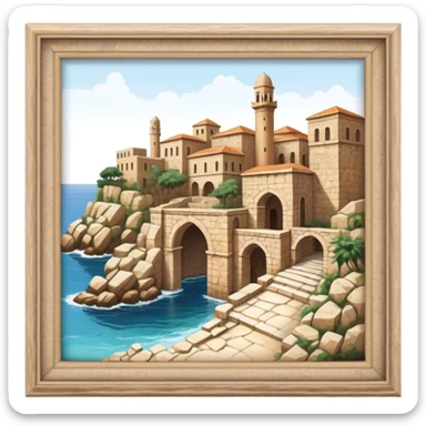 Cinematic Realistic Byblos Old City Landmark Emoji, depicted with ancient, weathered stone structures rendered with lifelike detail and nostalgic, warm lighting. sticker