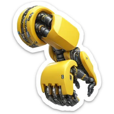 yellow robotic bicep with shocks and circuits that’s attached to the forearm sticker