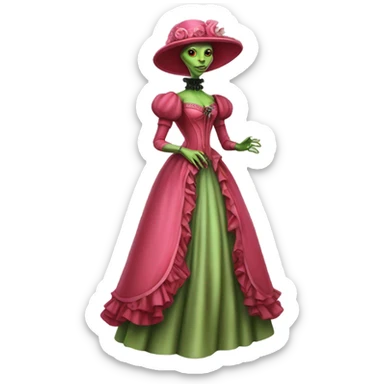 "green alien woman" galora in red pink Victorian dress elegant, full body sticker