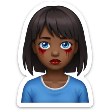 zombie emoji 🧟‍♀️ dark hair long her shoulders bangs emo and ragged haircut blue eyes sticker