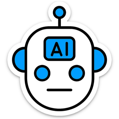 modern minimal AI robot head icon, white and blue colors sticker