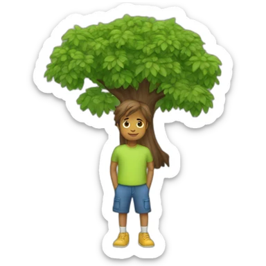 Un garçon aux cheveux long qui se cache derrière un arbre sticker