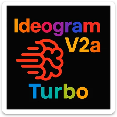make a non gradient solid but colorful text of "Ideogram V2a Turbo", black background, add this logo too, make it good art for this sticker