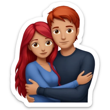 Tall man with dark hair hugging shorter woman with long red hair  sticker