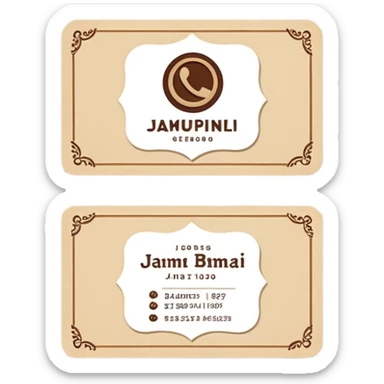 a business card with vintage design, brown and beige color scheme, classic and elegant sticker