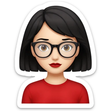 niña con pelo ondulado corto pero no tan corto color negro y lentes negros que tenga un top rojo  sticker