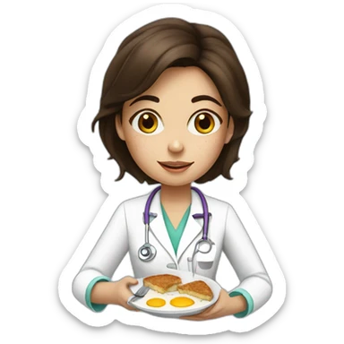 Brunette Doctor Girl with freckles eating breakfast sticker