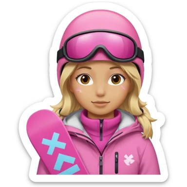 A snowboarder girl in a pink kosume blonde sticker