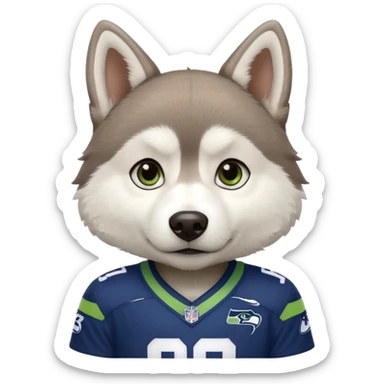 White brown husky with Seattle Seahawks gear sticker