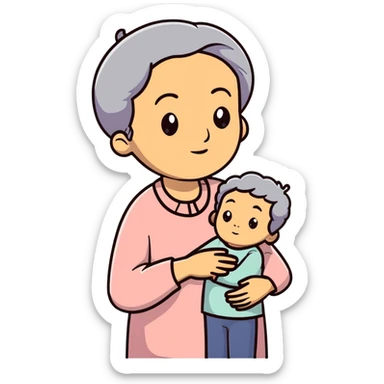 Full body view of a Black mother with Alzheimer's disease who has a 19-year-old child, gentle posture, slightly confused expression, comfortable clothing sticker