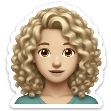 White pale Teen with brown blonde highlights long curly hair and brown eyes  sticker