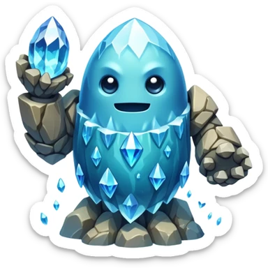 Design a unique elemental guardian that combines the crystalline rock golem's defensive fortitude with the spectral water serpent's fluid grace, perhaps creating a being with a segmented stone core that flows like water and channels ghostly aquatic energy through embedded gems." sticker