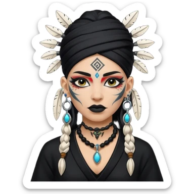 white shaman woman black clothes black accesories face tattoos sticker