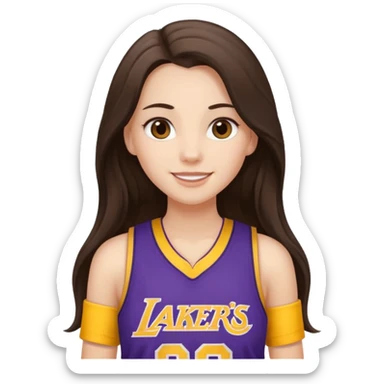 white happy long haired brunette girl in Laker's jersey sticker