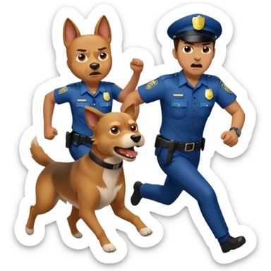 Police with dog is angry and police is running sticker
