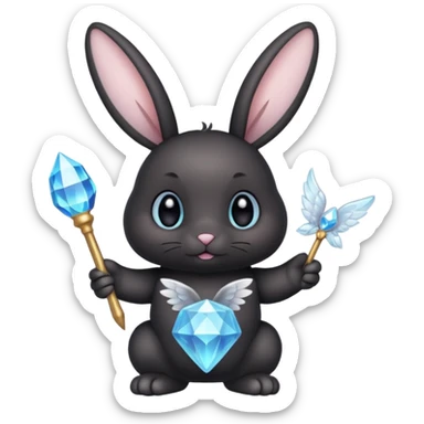 Black bunny with wings and with cristal wand  sticker