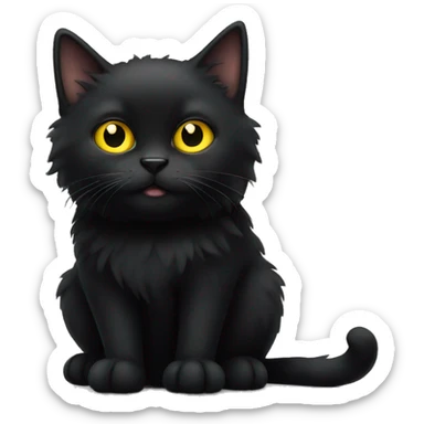 fluffy black cat with big yellow eyes  sticker