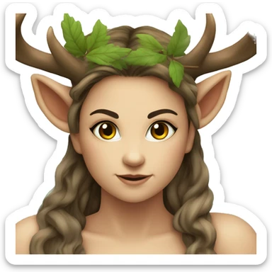 Forest Faun among the trees with deer horns plays on fluet, female, beautiful, desirable, logical sticker