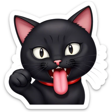 black cat with his tongue out getting punched sticker