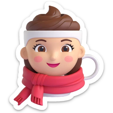 espresso cup with a chic feminine face, winking, wearing a scarf sticker