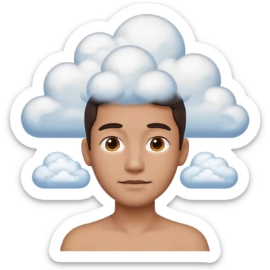 contour of a person front view from shoulders up, filled entirely with 3D clouds in apple emoji style, clouds like in the reference, no background sticker
