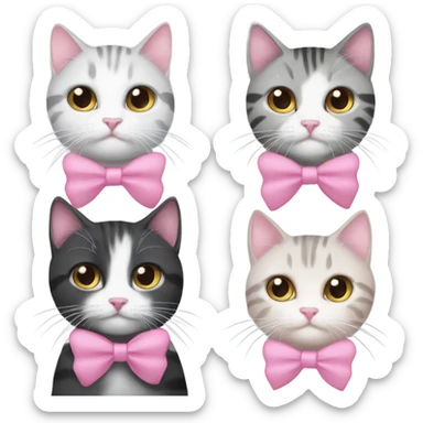 Black and white cat and gray tabby cat with both cats with pink hair bows  sticker