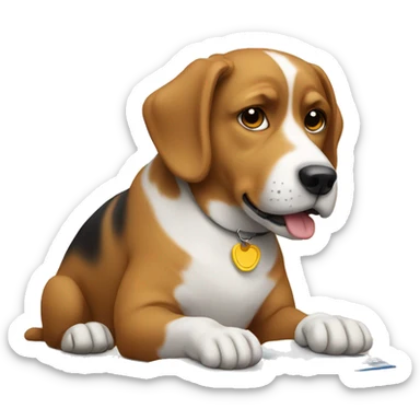 A dog studying sticker
