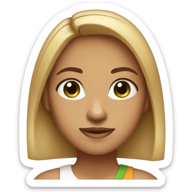 round face, light skin but with a slight tan, green eyes, thick black eyelashes, small nose, medium-length hair, hair color russet.  sticker