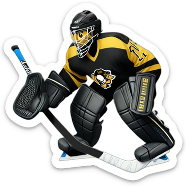 Ice hockey goalie with black and gold pads sticker