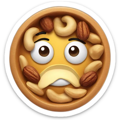 Dish of mixed nuts with a frown face sticker