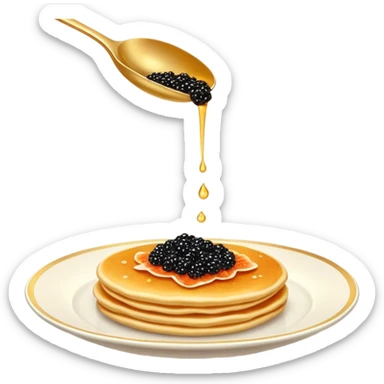 Russian khokhloma spoon putting a caviar on a blinis sticker