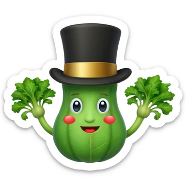 green vegetable with a top hat sticker