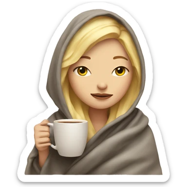 Blonde girl inside a blanket sipping coffee eyes closed sticker