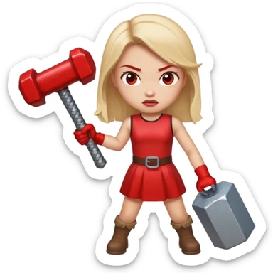 red glitter angry girl with a giant hammer sticker