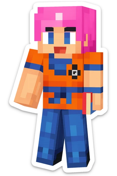 Extract the Goku Girl character (second from left, pink hair) from the image as a separate image with a transparent background. Keep the original style and quality intact. sticker